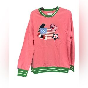 Simply Southern Pink and Green USA Sequin Patches Sweatshirt - Medium